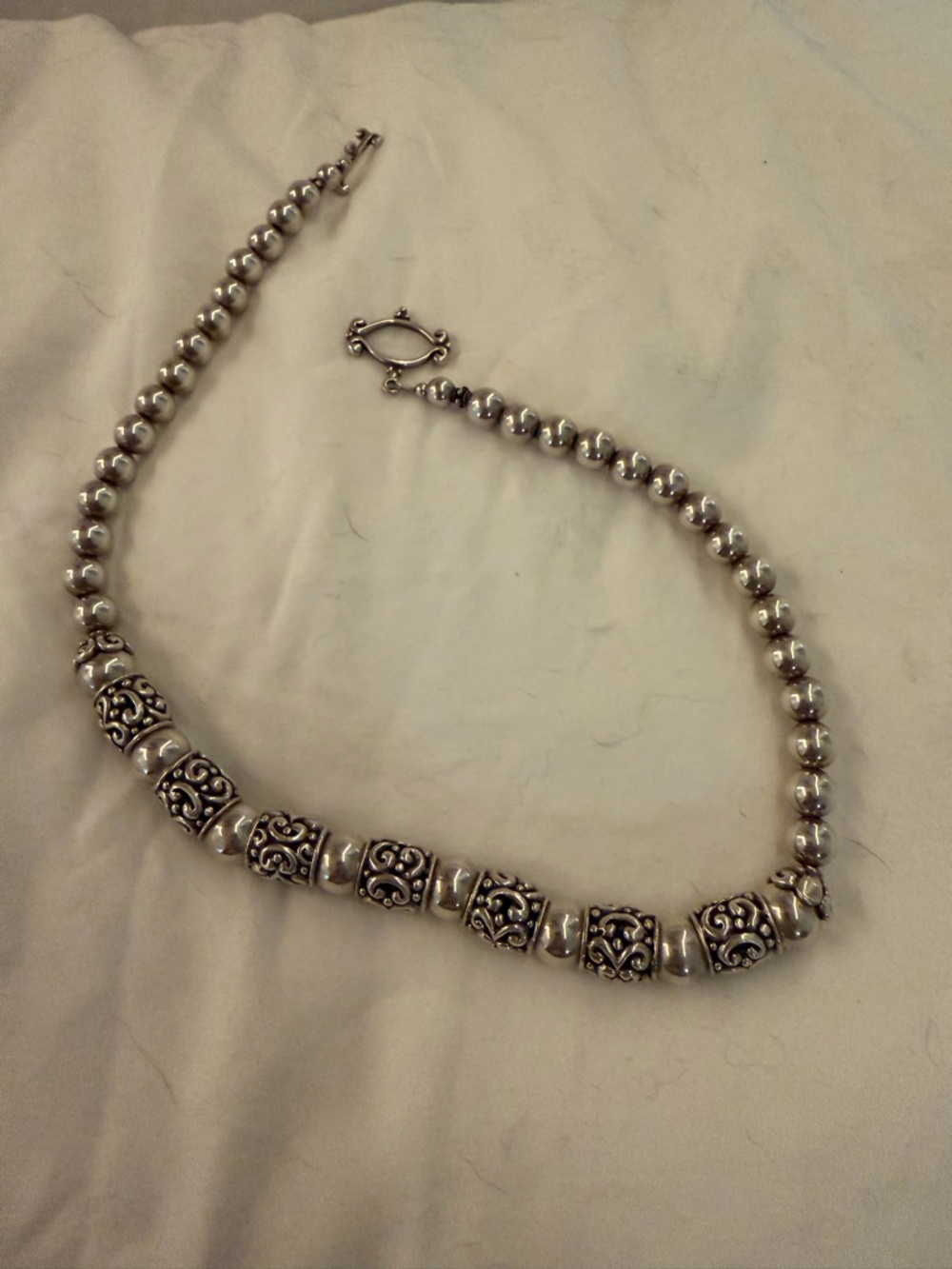 Costume Silver-Tone Bead Necklace with Filigree Accent Beads - not Brighton